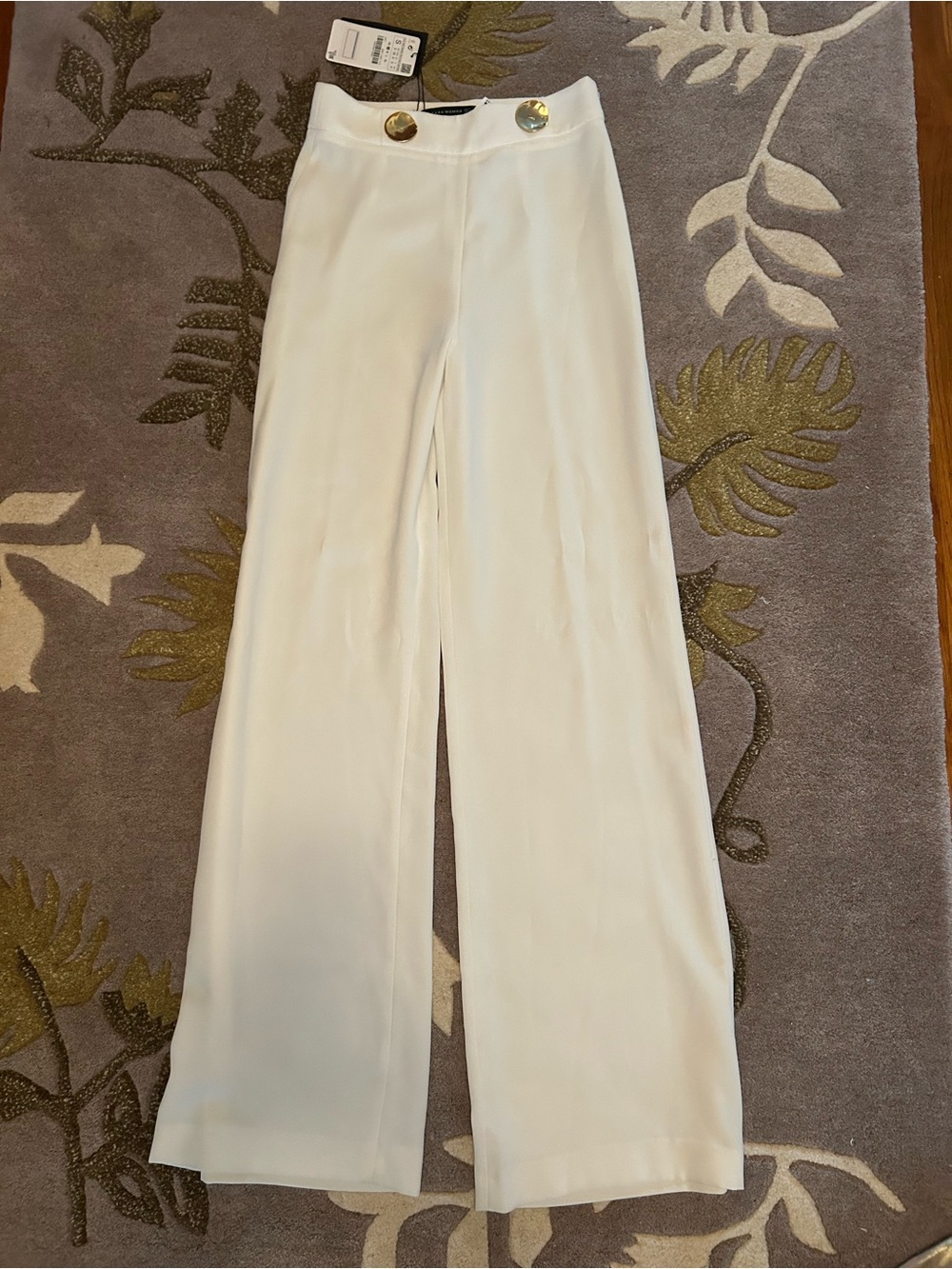 Zara White Wide-Leg Pants with Gold Buttons